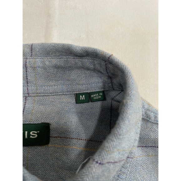 ORVIS Blue Button Up Leather Patch Shirt Men's M Long Sleeve - Picture 4 of 5